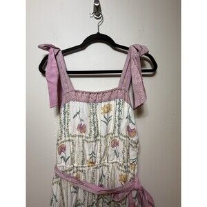 Laura Conrad LC Tie Up Quilt Look Floral Dress Pink  & Belt Grandma Core Size L